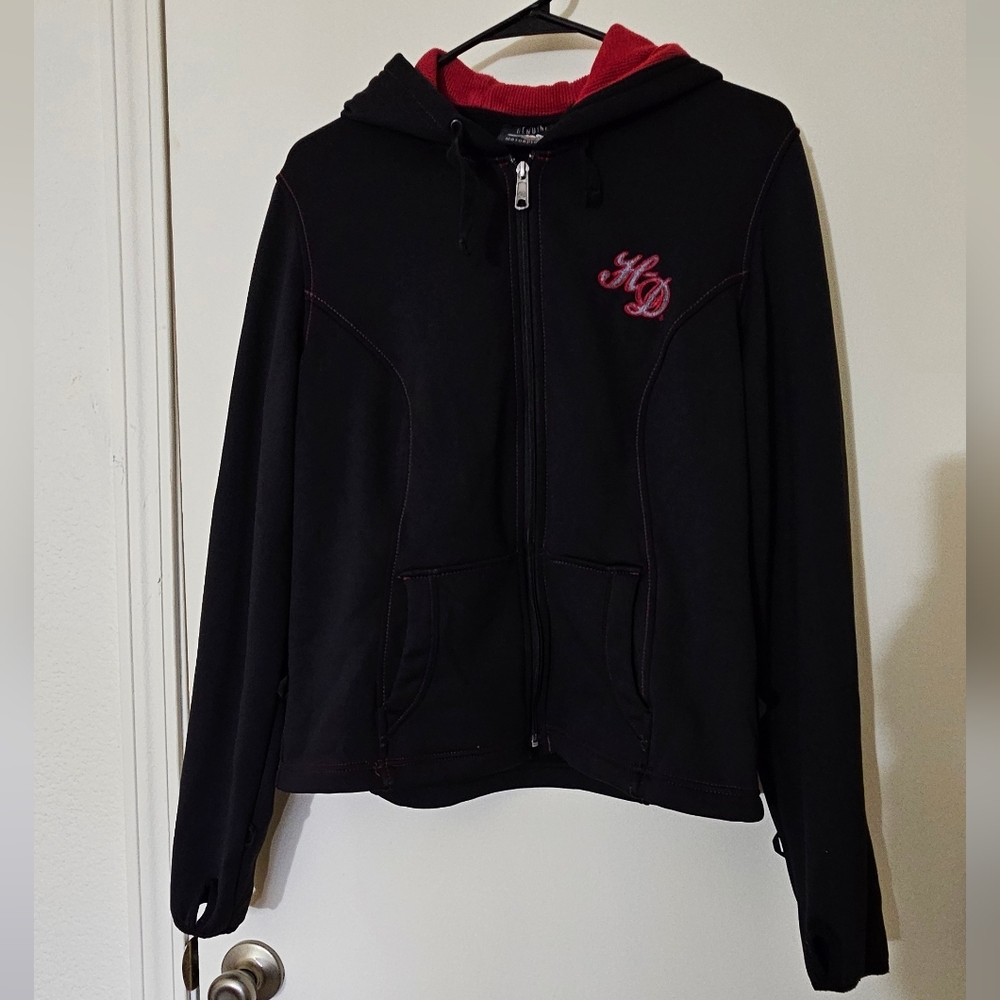 Black Harley Davidson Zip up Sweatshirt with Hood - Women's Large